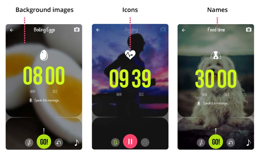 Personalise multiple timers by setting background images, icons, names